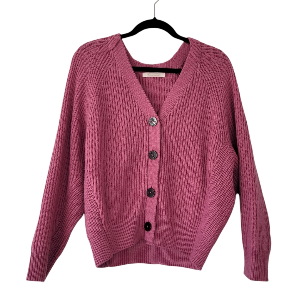 Women's Rib-Knit Button Cardigan - Dusty Rose